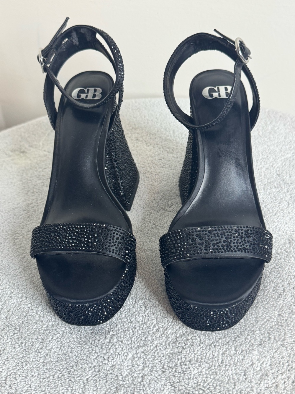Gianni Bini Black Crystal-Stud Wedge Sandals